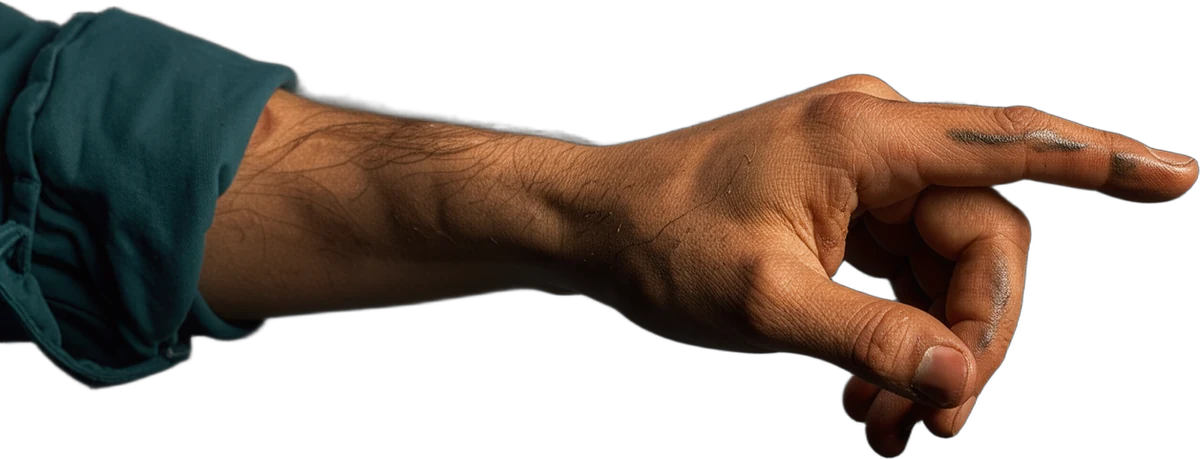 A mechanic's hand reaching towards the tablet