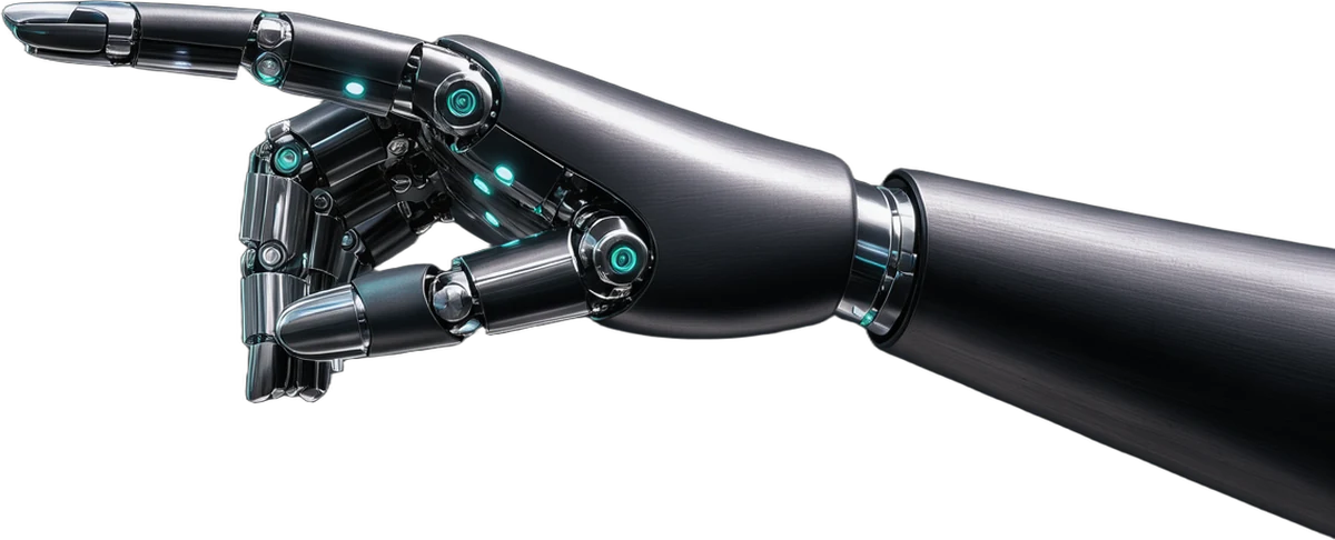 A robotic hand, standing for the AI, reaching towards the tablet